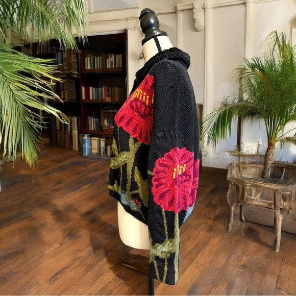 PERUVIAN CONNECTION Floral Knit Cardigan Sweater - XL - Picture 4 of 11